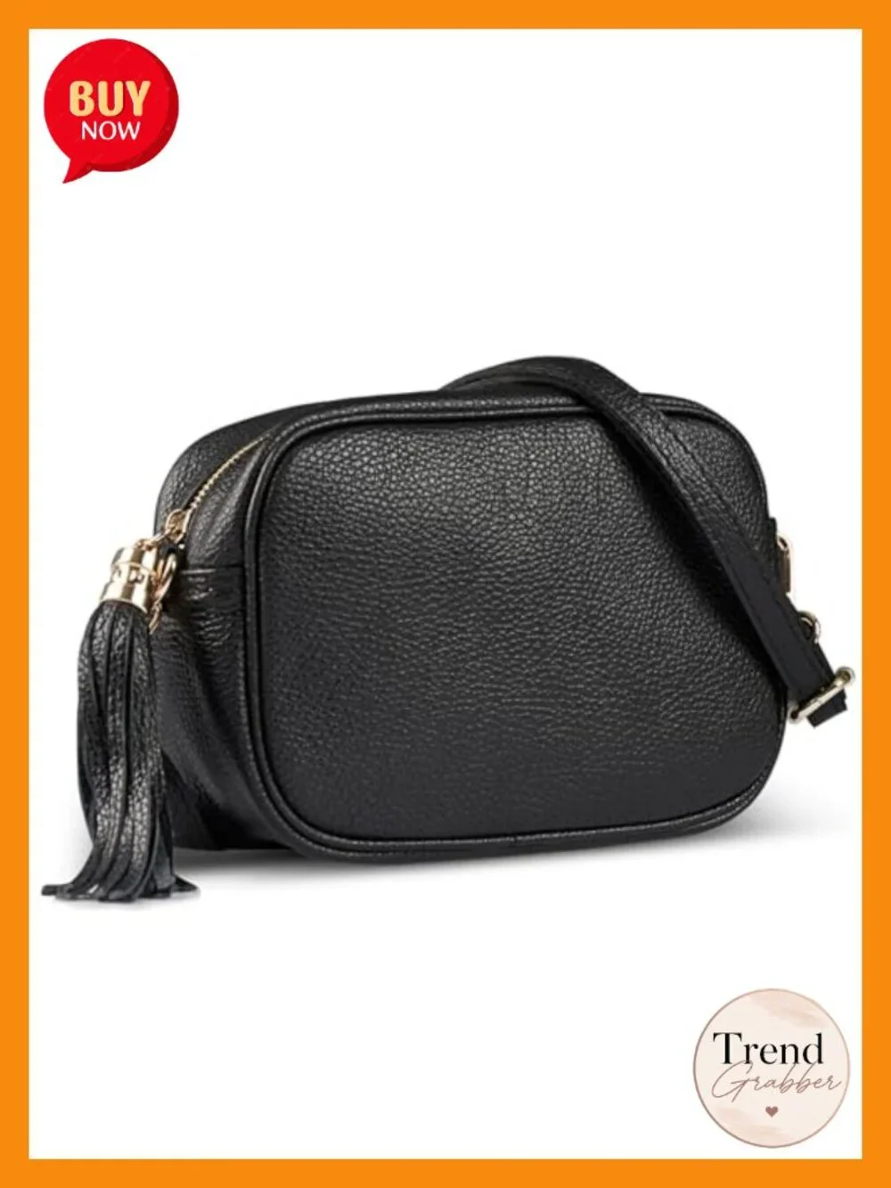 Italian Calf Leather Crossbody Bag with Tassel Zipper | Small Camera Purse